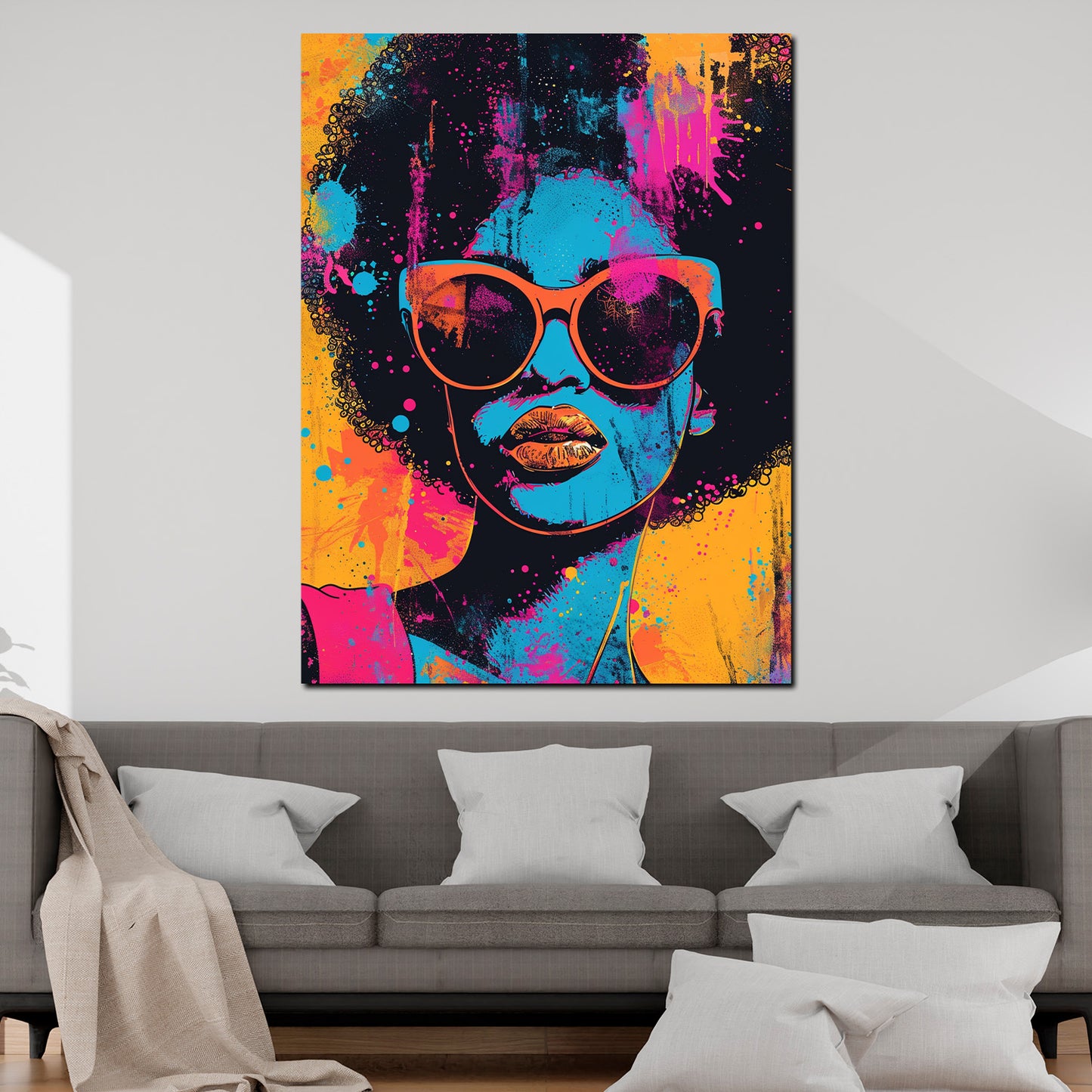 Wandbild African Woman Pop Art mit Sonnenbrille farbenfroh