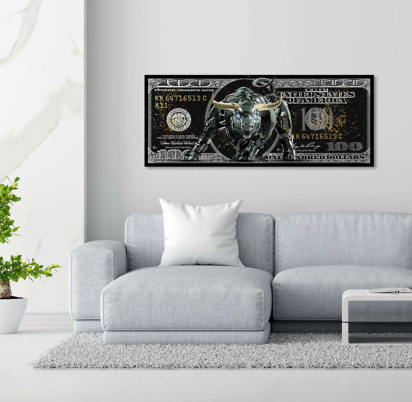 100 Dollar Trading Bull, Geld & Erfolg Börse Wandbild Kunstwerk