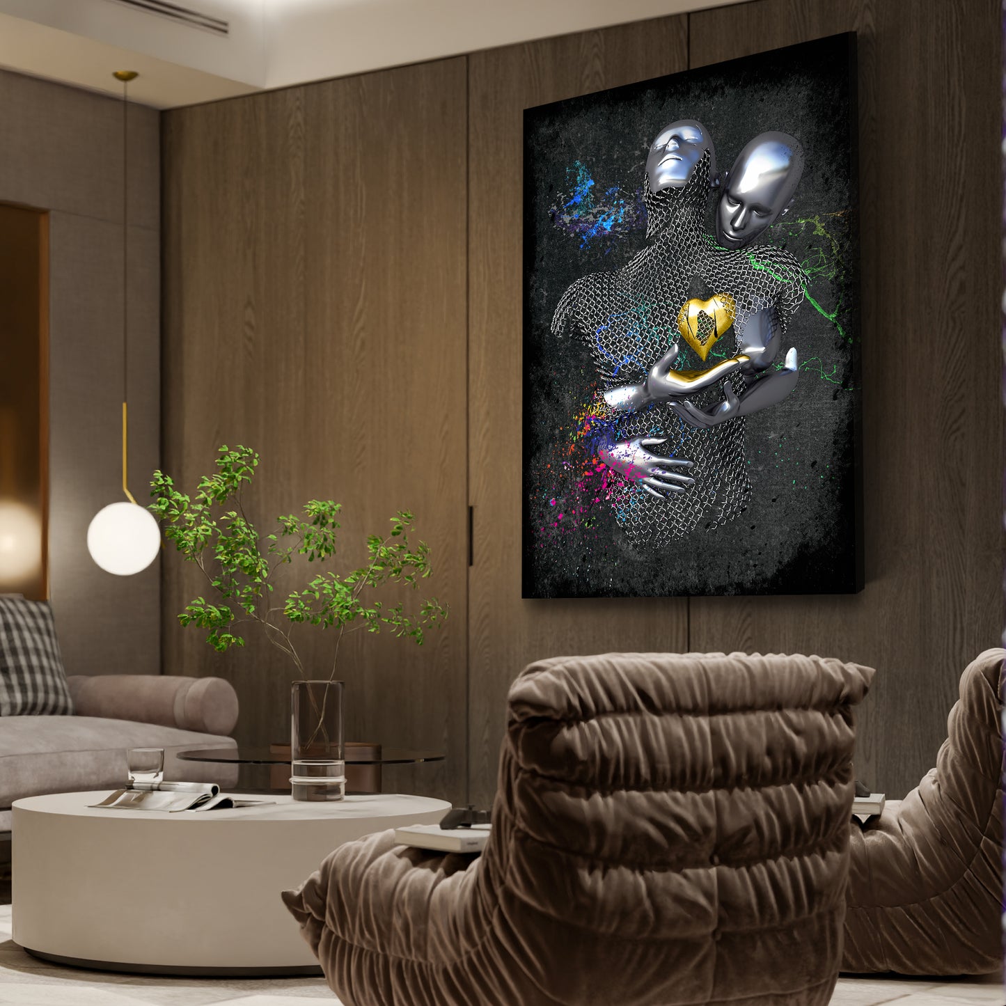 Abstract Metallfiguren Metallic Herz Kunst Körper Colour Style Wandbild Kunstwerk