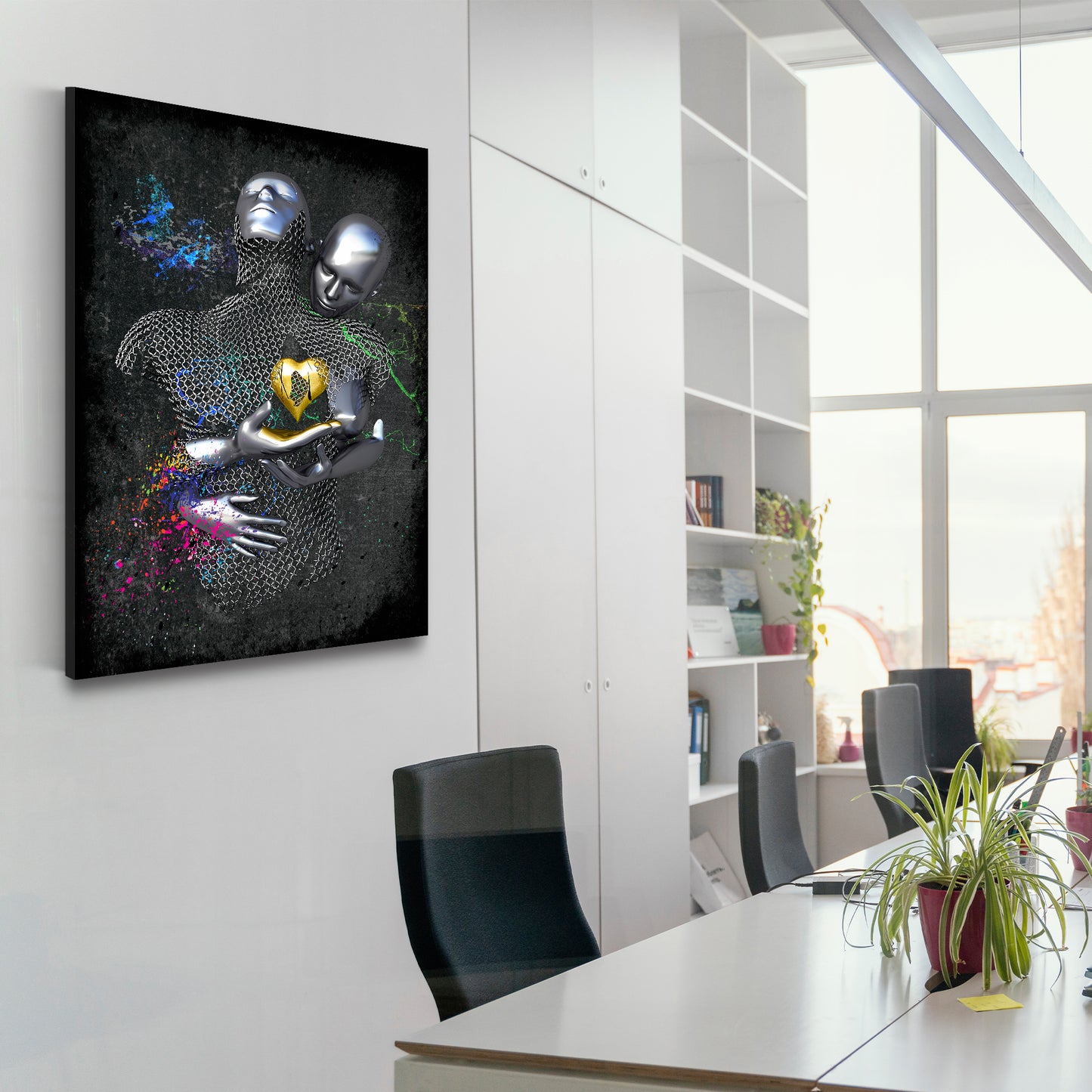 Abstract Metallfiguren Metallic Herz Kunst Körper Colour Style Wandbild Kunstwerk