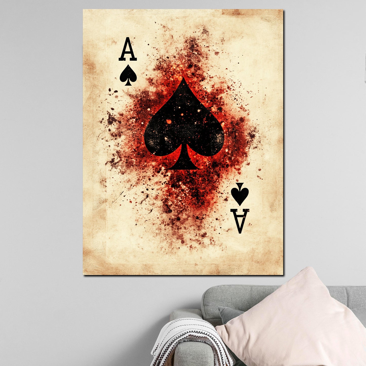 Wandbild Kunstwerk Ass Pik Kartenmotiv Farbe Poker Look retro
