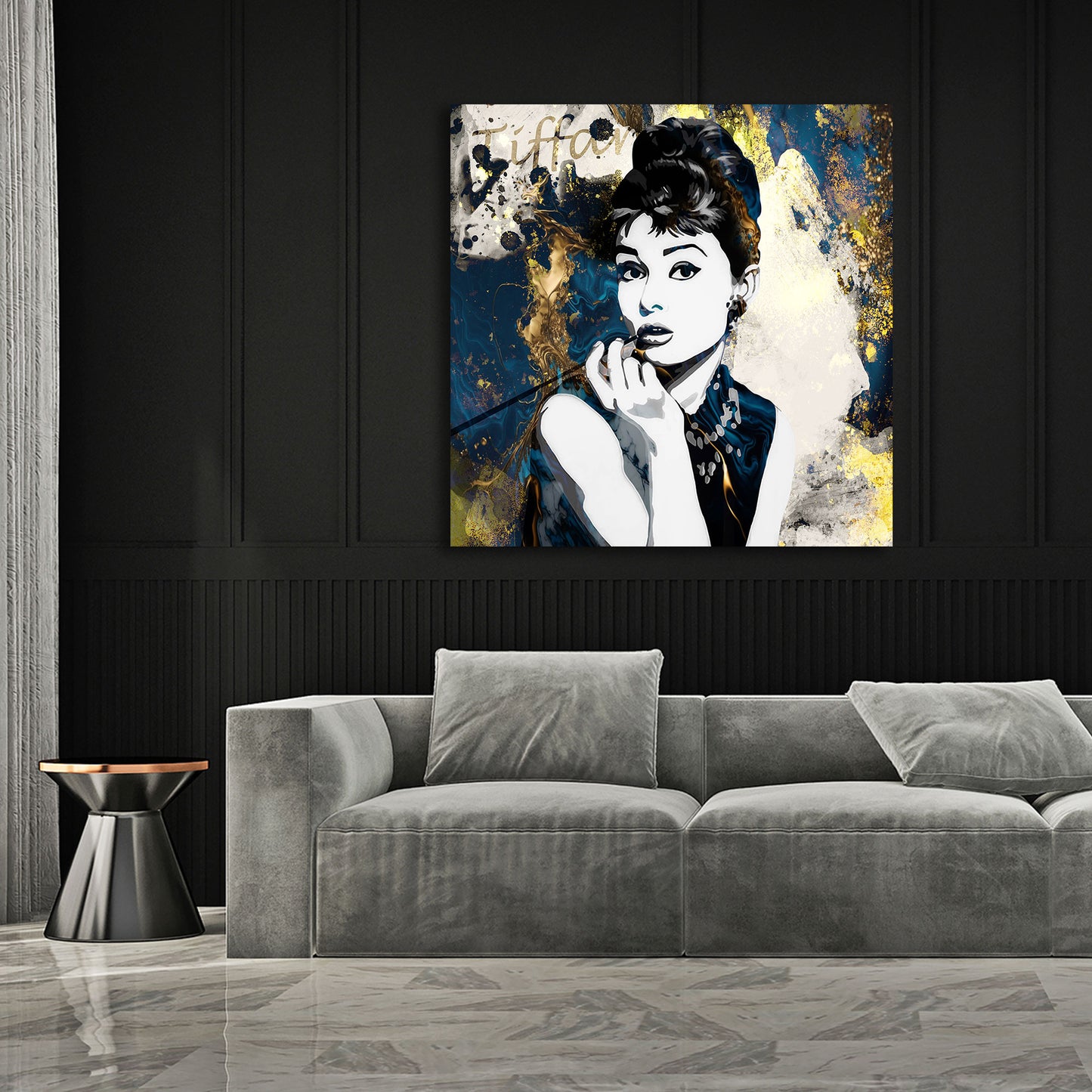 Wandbild Kunstwerk Audrey abstrakt mit goldenen Akzenten