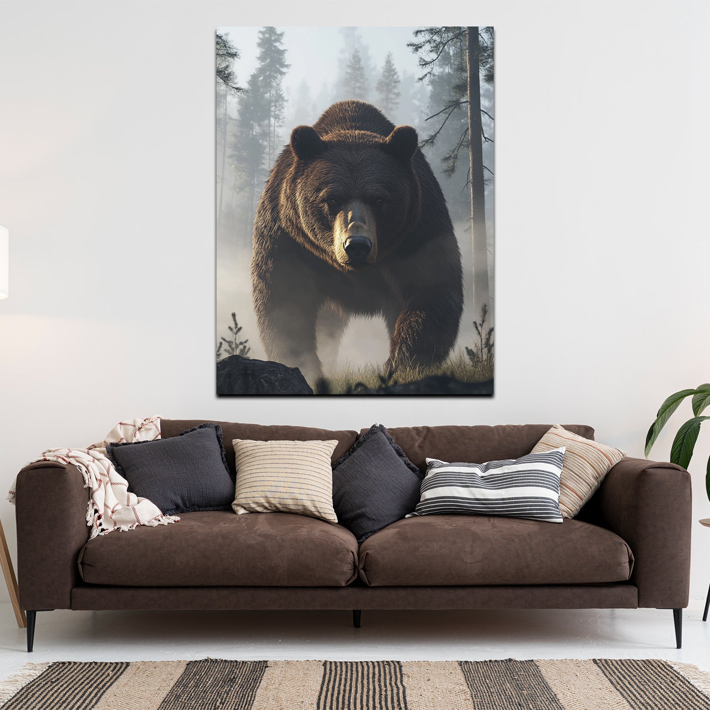 Bär bei Morgenstimmung im Wald Wandbild Kunstwerk