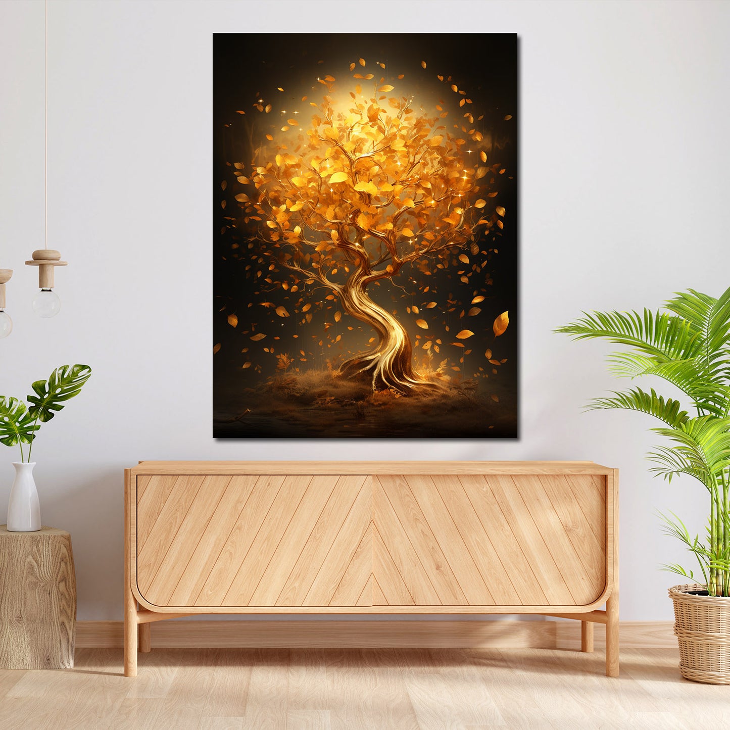 Baum mit goldenen Blätter, abstrakt Wandbild Kunstwerk