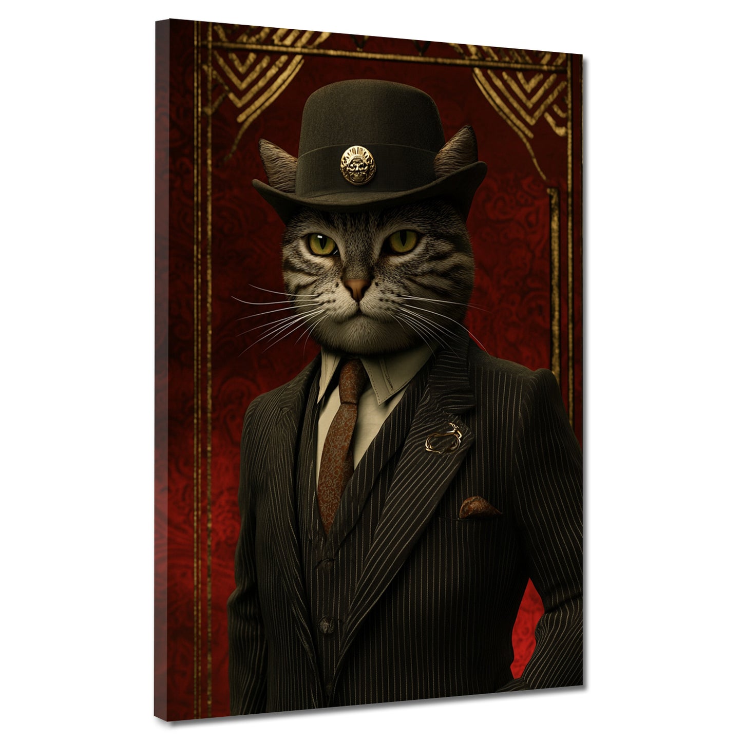 Wandbild Kunstwerk Boss Katze Anzug Hut Autorität Stil Retro modern