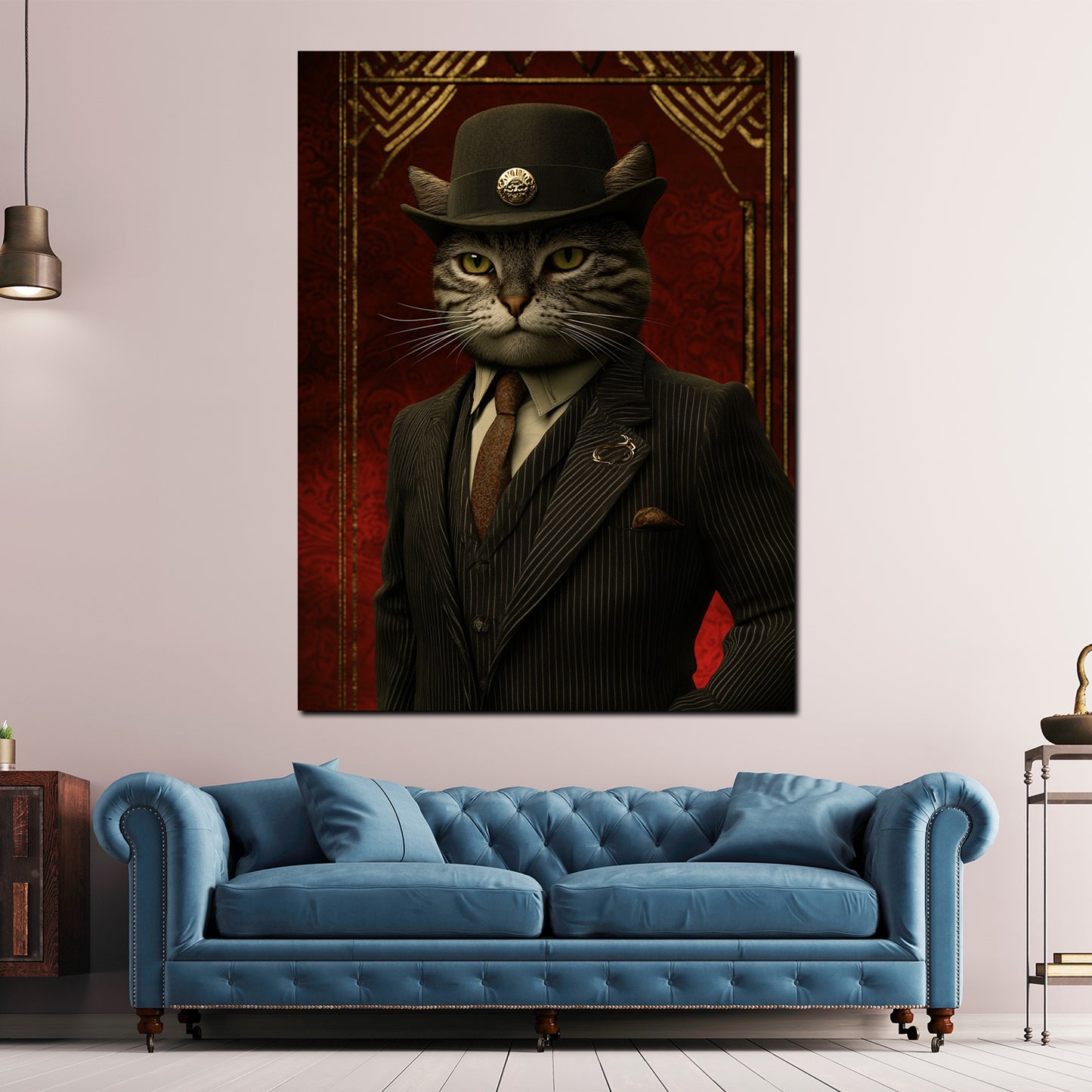 Wandbild Kunstwerk Boss Katze Anzug Hut Autorität Stil Retro modern