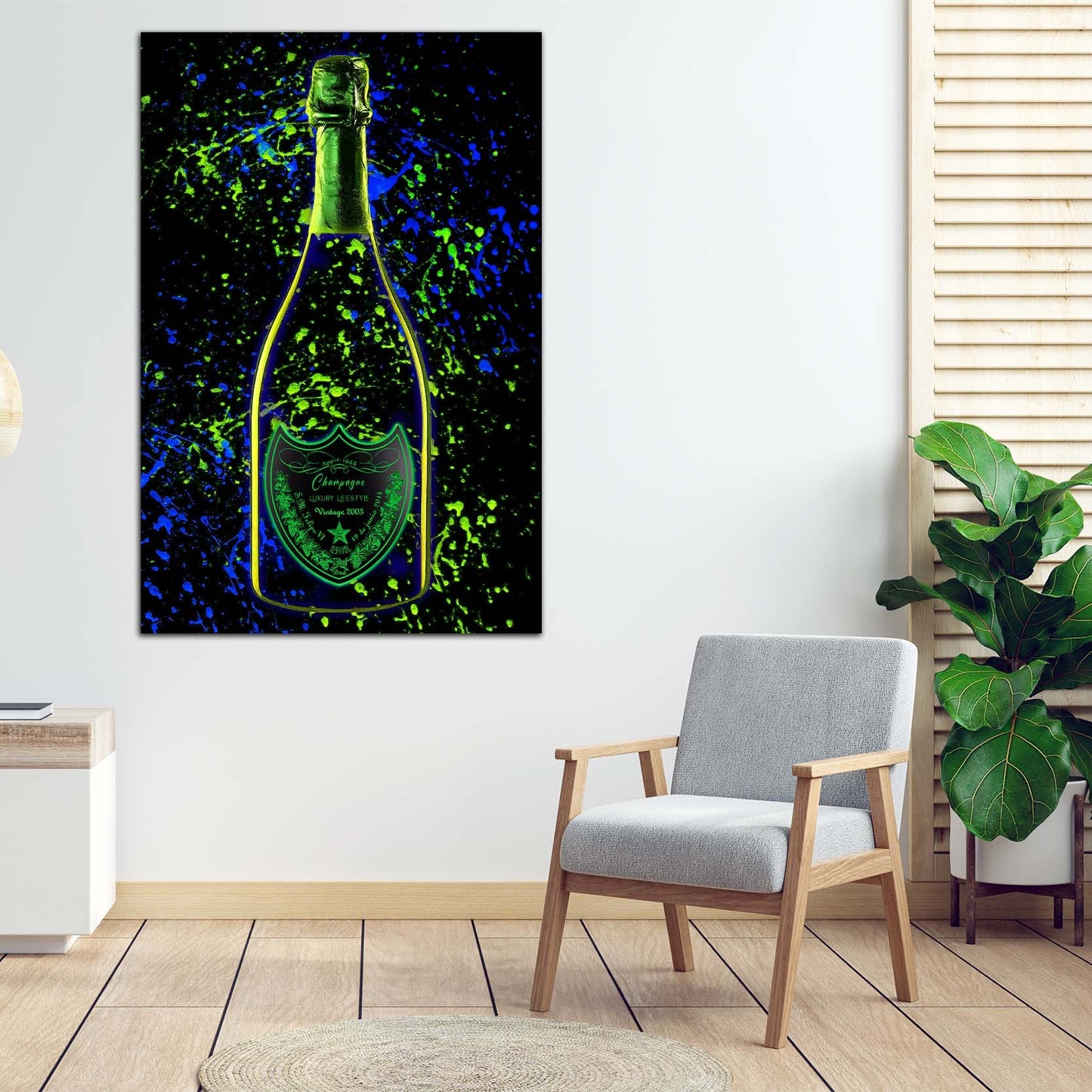 Champagner Pop Art Flasche Lifestyle Wandbild
