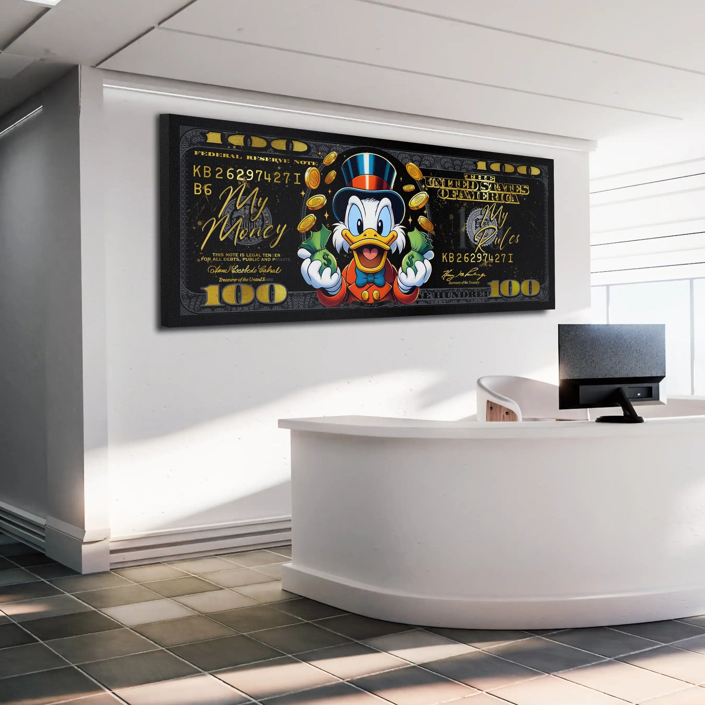 Wandbild Kunstwerk Dollar Duck My Money My Rules Black