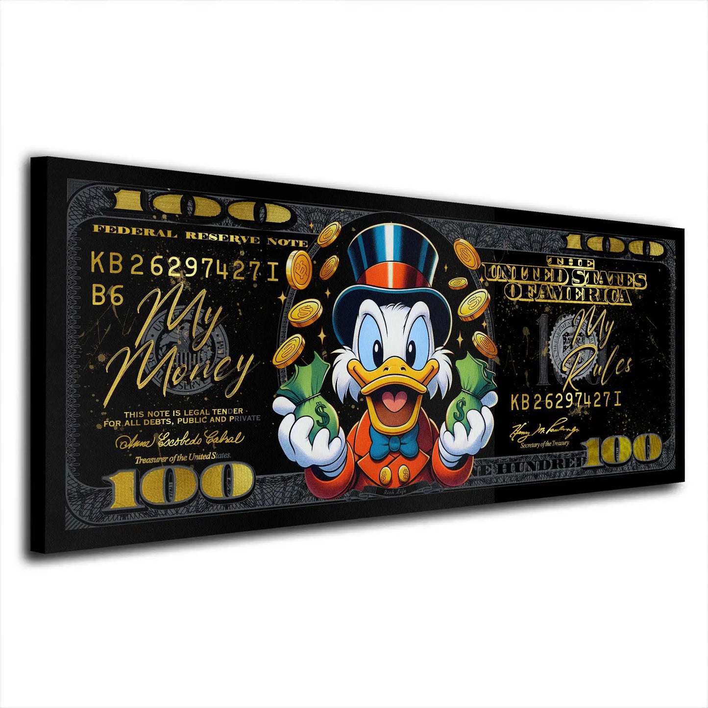 Wandbild Kunstwerk Dollar Duck My Money My Rules Black