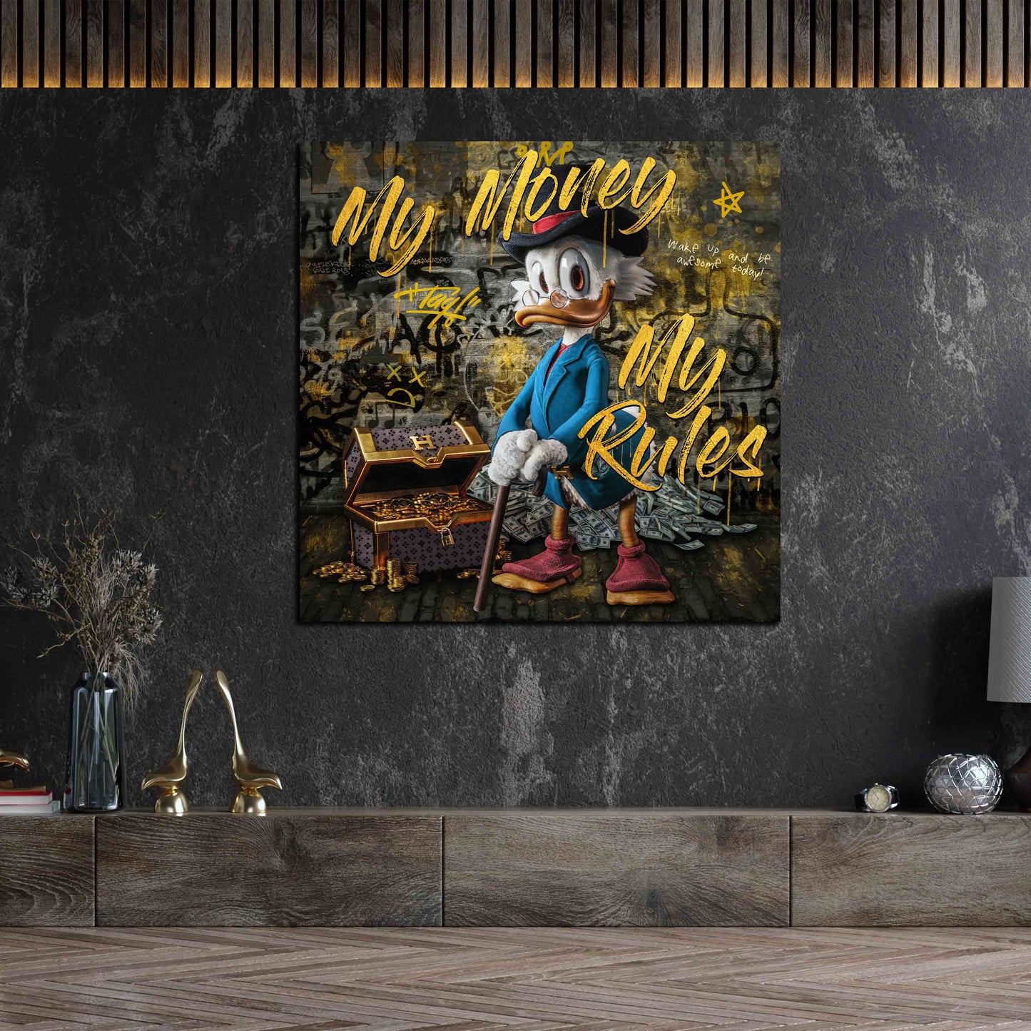 Duck Style My Money My Rules, Comic Gold Edition Wandbild Kunstwerk