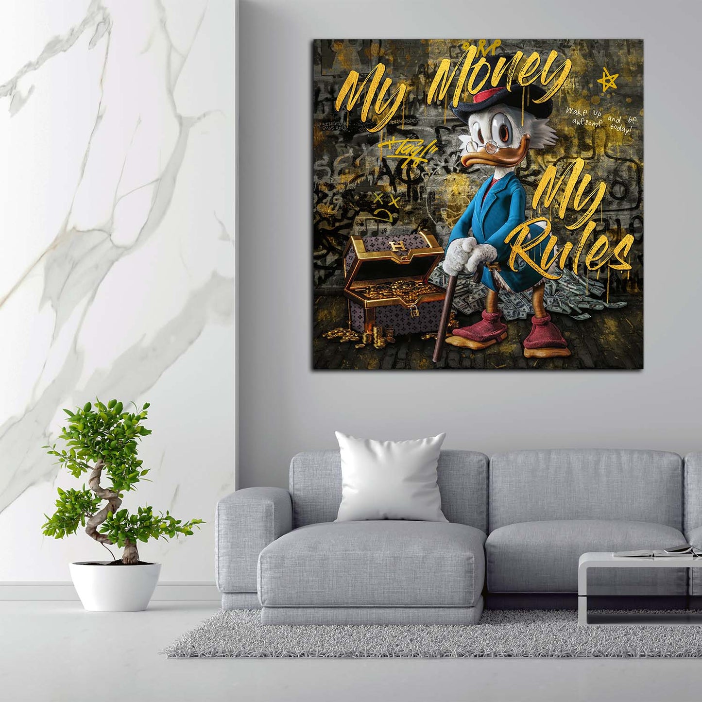 Duck Style My Money My Rules, Comic Gold Edition Wandbild Kunstwerk