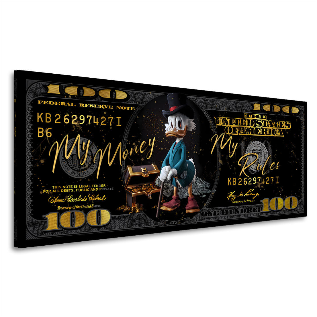 Pop Art Duck auf Dollar Schein - Street Art Design Wandbild Kunstwerk