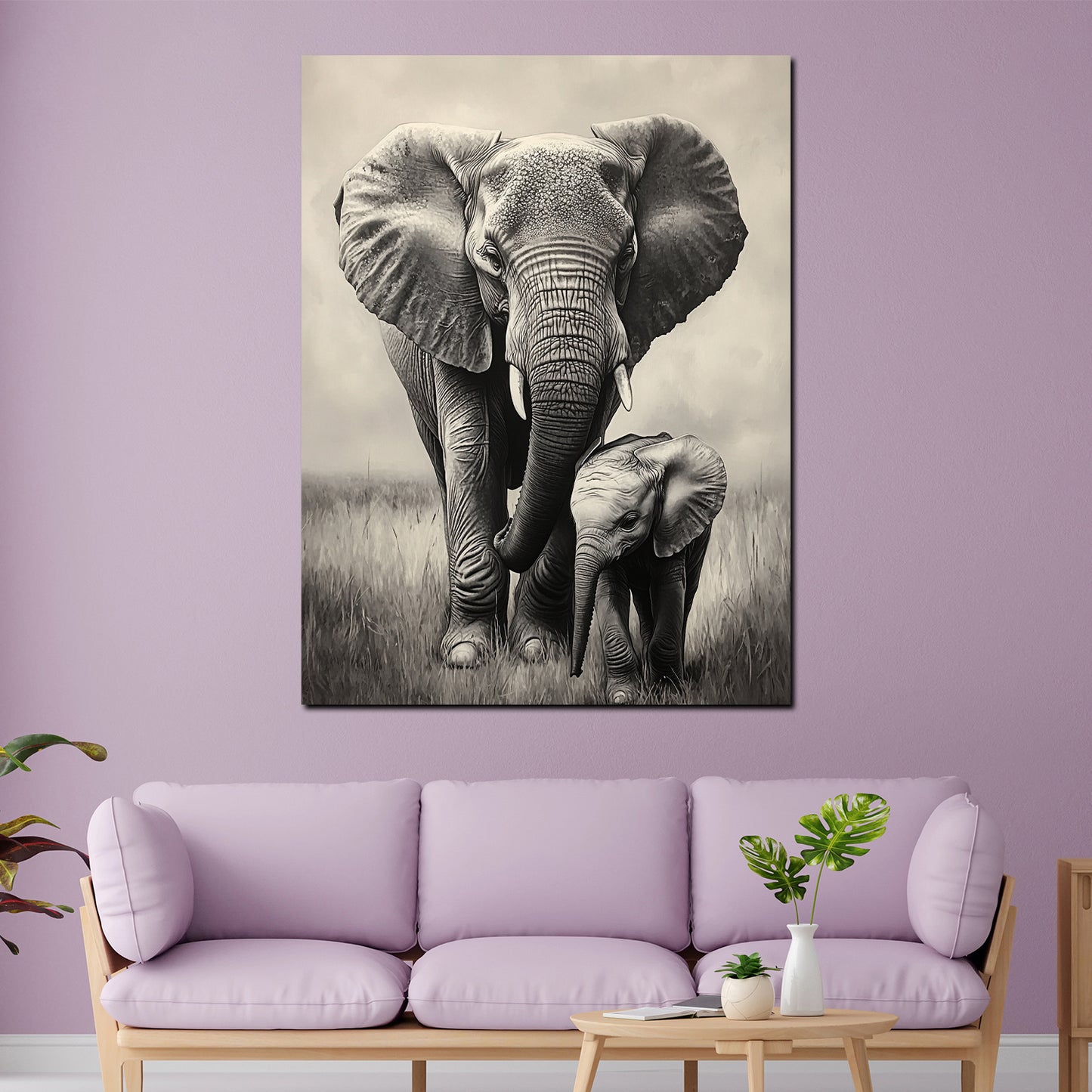 Elefantenmutter Zärtlichkeit Wildtier Wandbild Kunstwerk