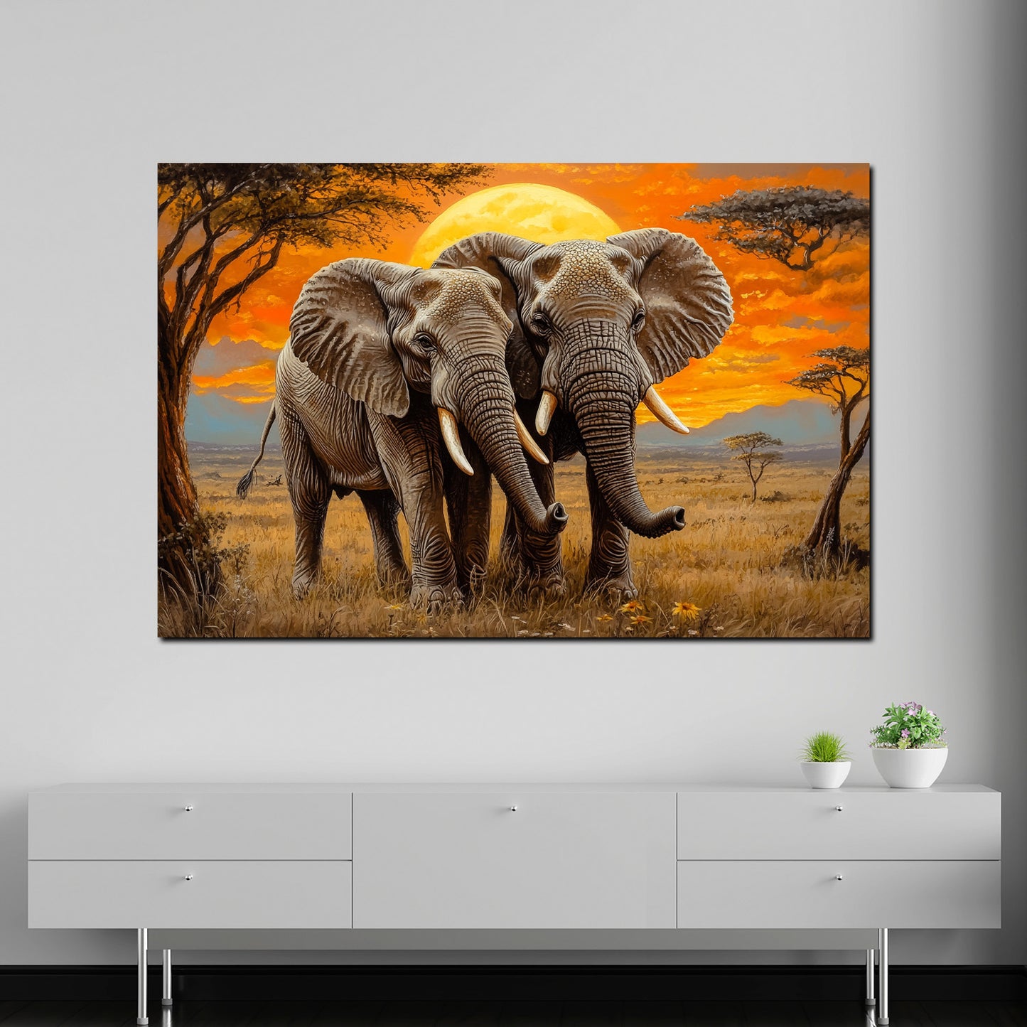 Elefantenpaar Wildnis Landschaft Wandbild Kunstwerk