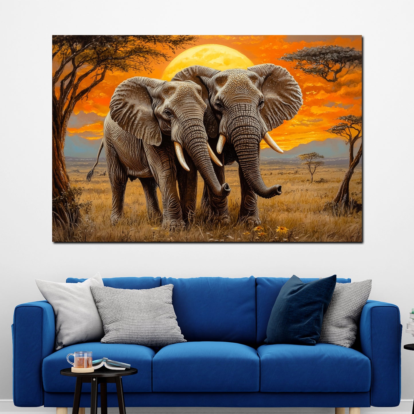 Elefantenpaar Wildnis Landschaft Wandbild Kunstwerk