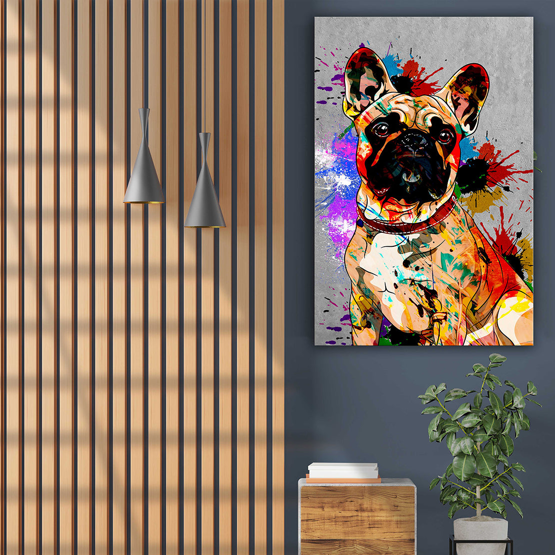 Französische Bulldogge Abstract Tiere, Pop Art Wandbild Kunstwerk