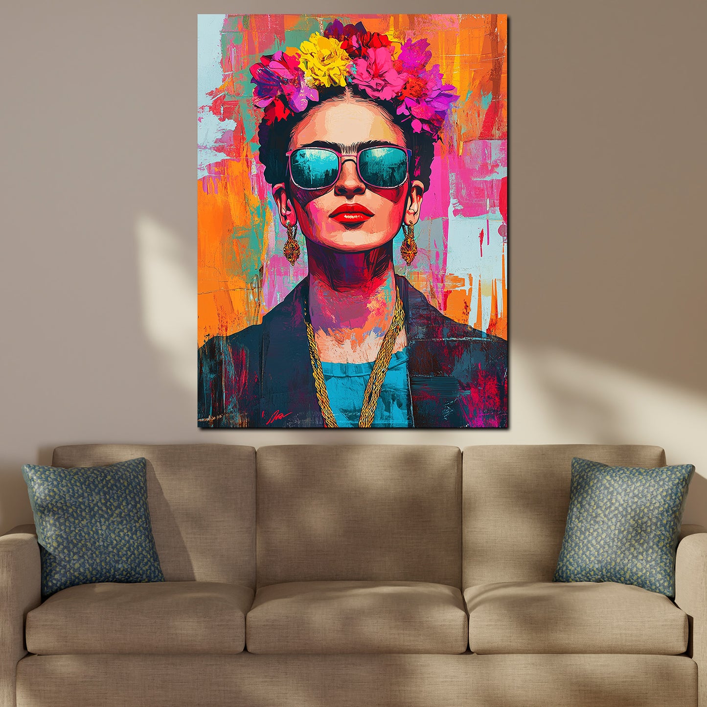 Pop Art Frida Stil farbenfroh und modern Wandbild Kunstwerk