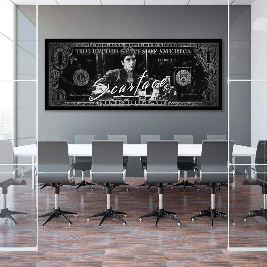 Geldschein Scarface schwarz weiß Wandbild Kunstwerk