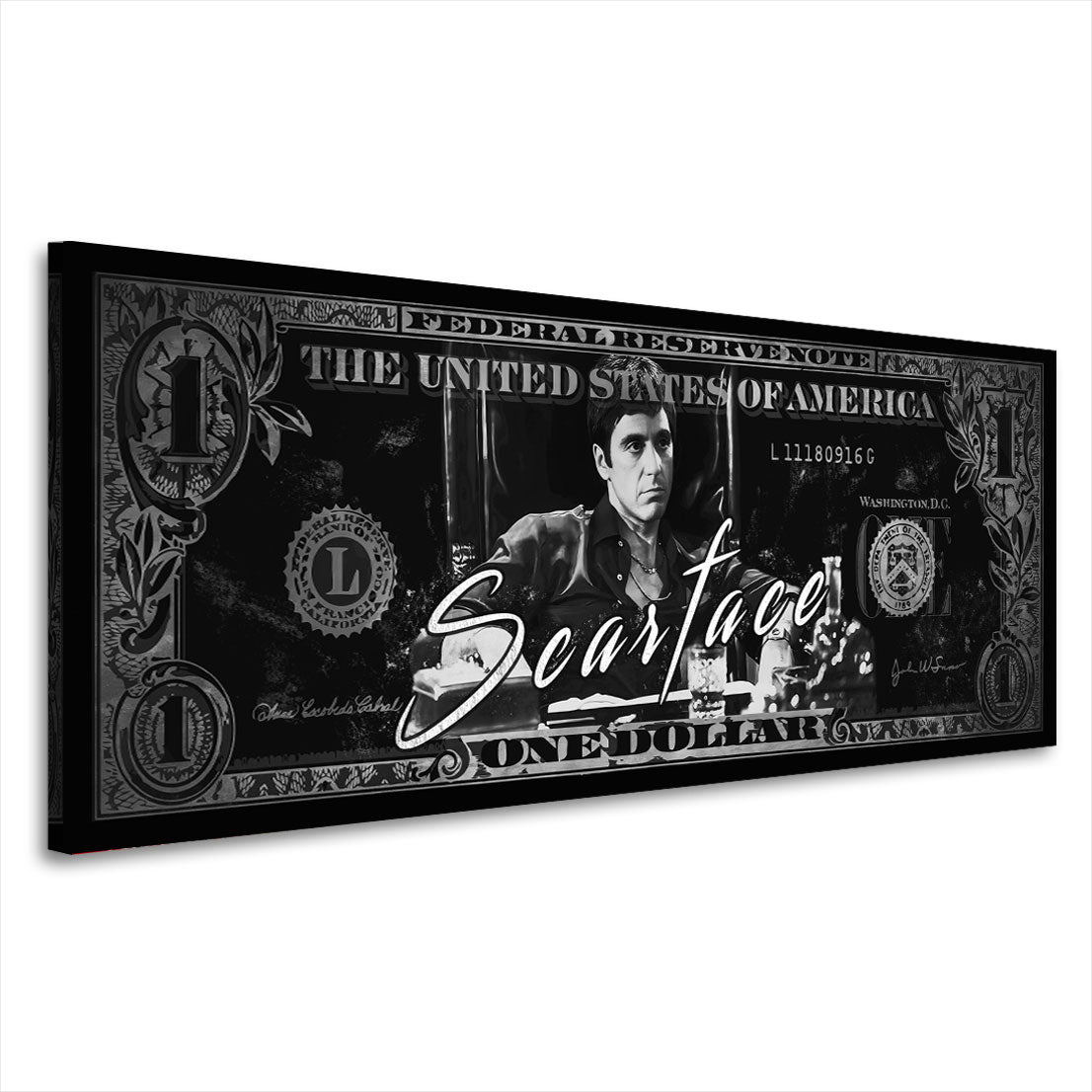 Geldschein Scarface schwarz weiß Wandbild Kunstwerk
