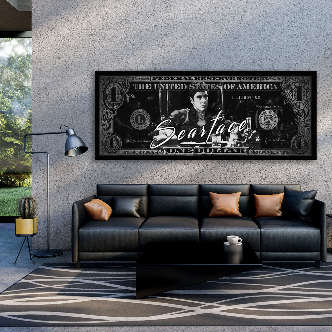 Geldschein Scarface schwarz weiß Wandbild Kunstwerk