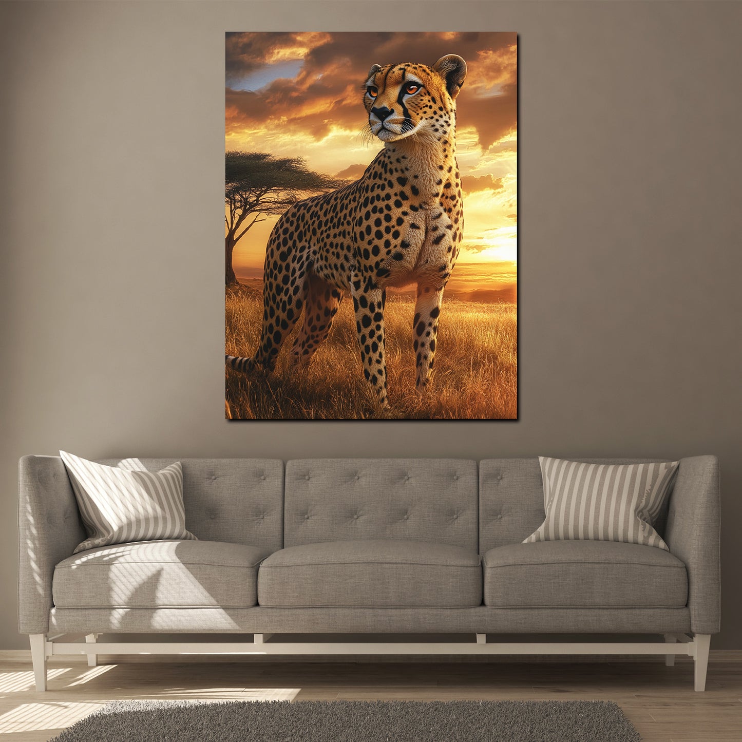 Gepard Anmut Afrika Natur Abendstimmung Wandbild Kunstwerk