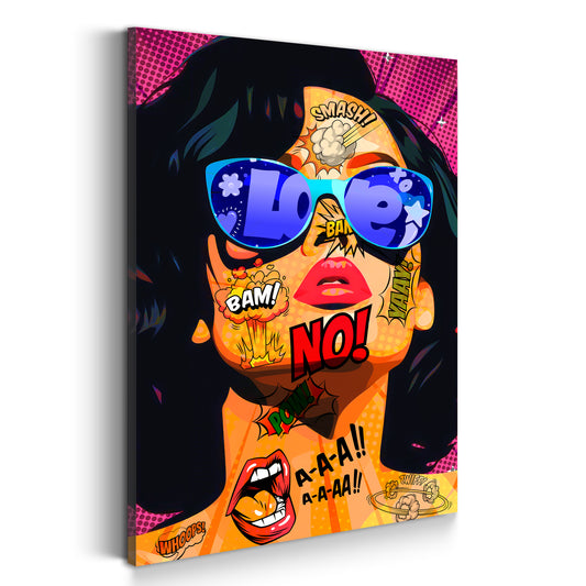 Pop Art Graffiti Frau mit Sonnenbrille Face Wandbild Kunstwerk