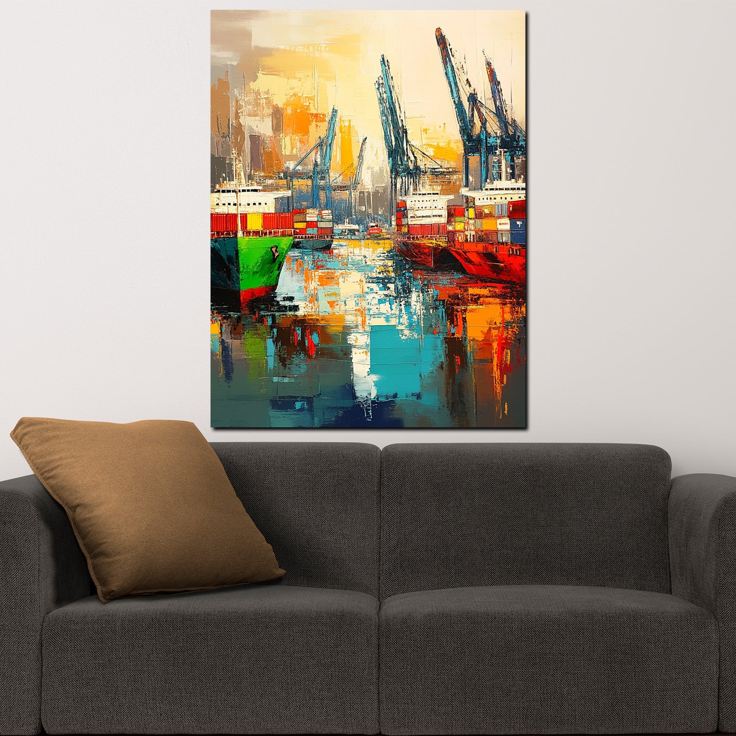 Wandbild Kunstwerk Hafen Schiffe Containerfarben lebendig modern