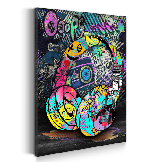 Kopfhörer Graffiti Style Wandbild Kunstwerk