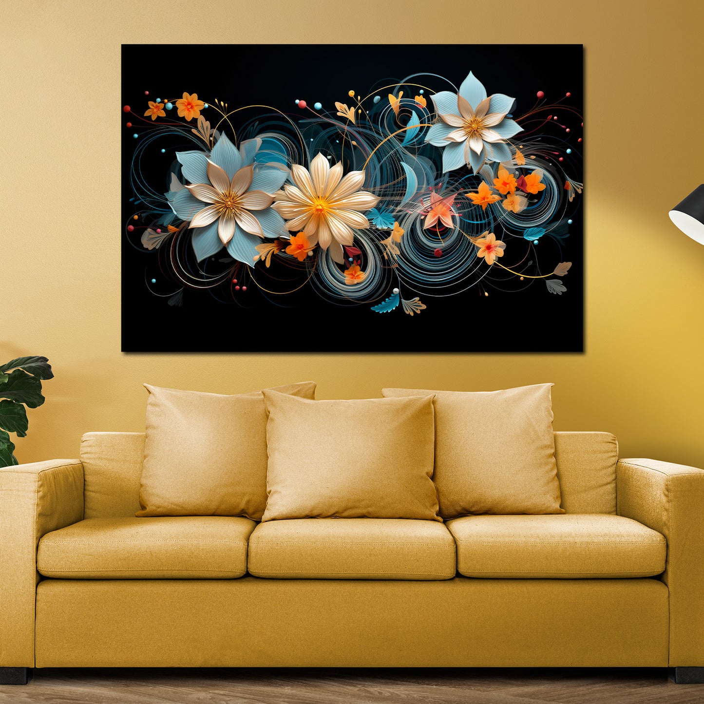 Lines abstrakte Blumen Black Style Wandbild Kunstwerk