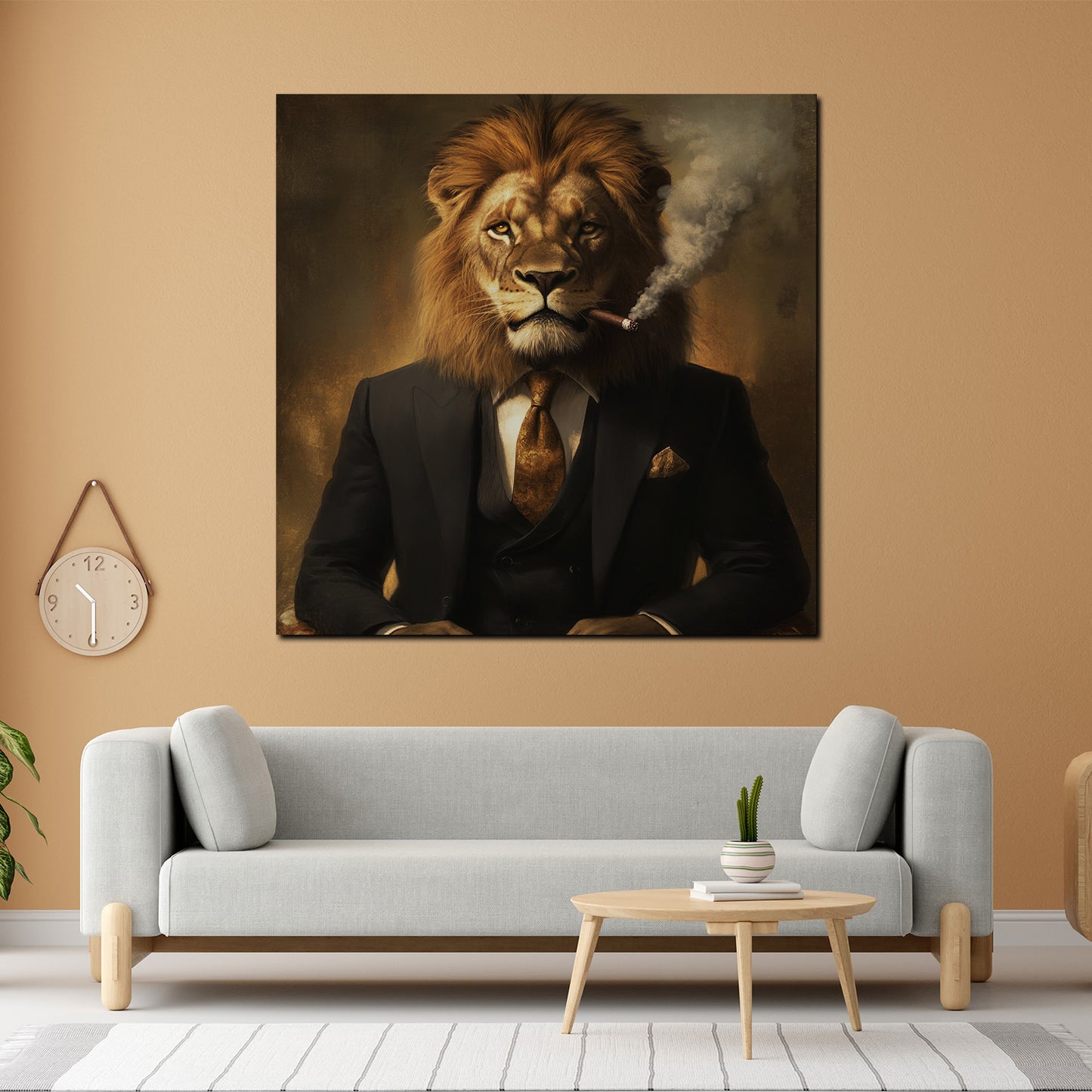 Wandbild Kunstwerk Löwe Anzug rauchend Stärke Erfolg Luxus