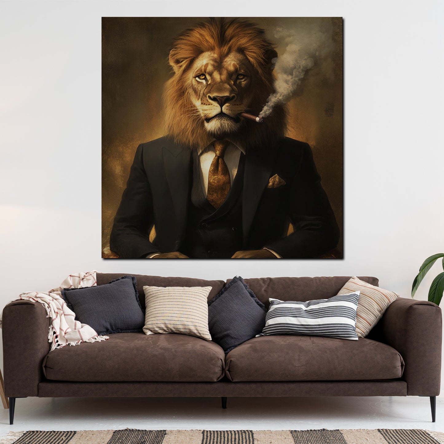 Wandbild Kunstwerk Löwe Anzug rauchend Stärke Erfolg Luxus