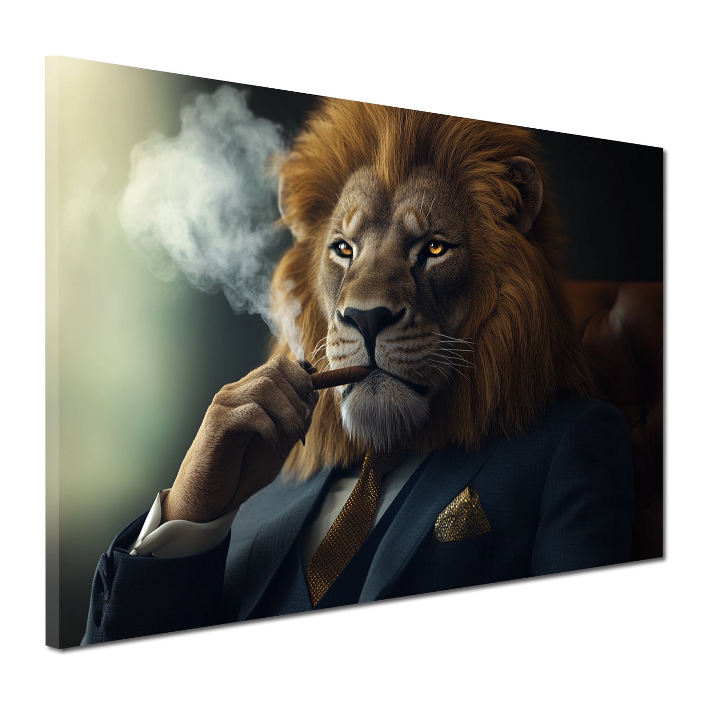 Wandbild Kunstwerk Löwe im Anzug mit Zigarre Motivation Luxus modern