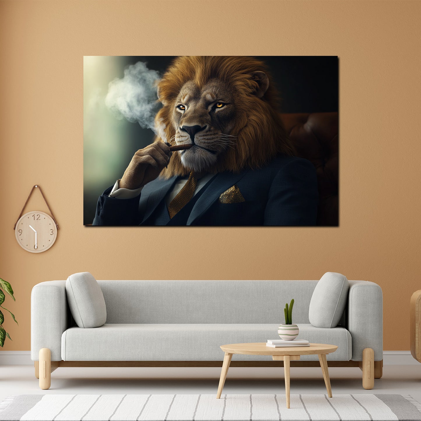 Wandbild Kunstwerk Löwe im Anzug mit Zigarre Motivation Luxus modern