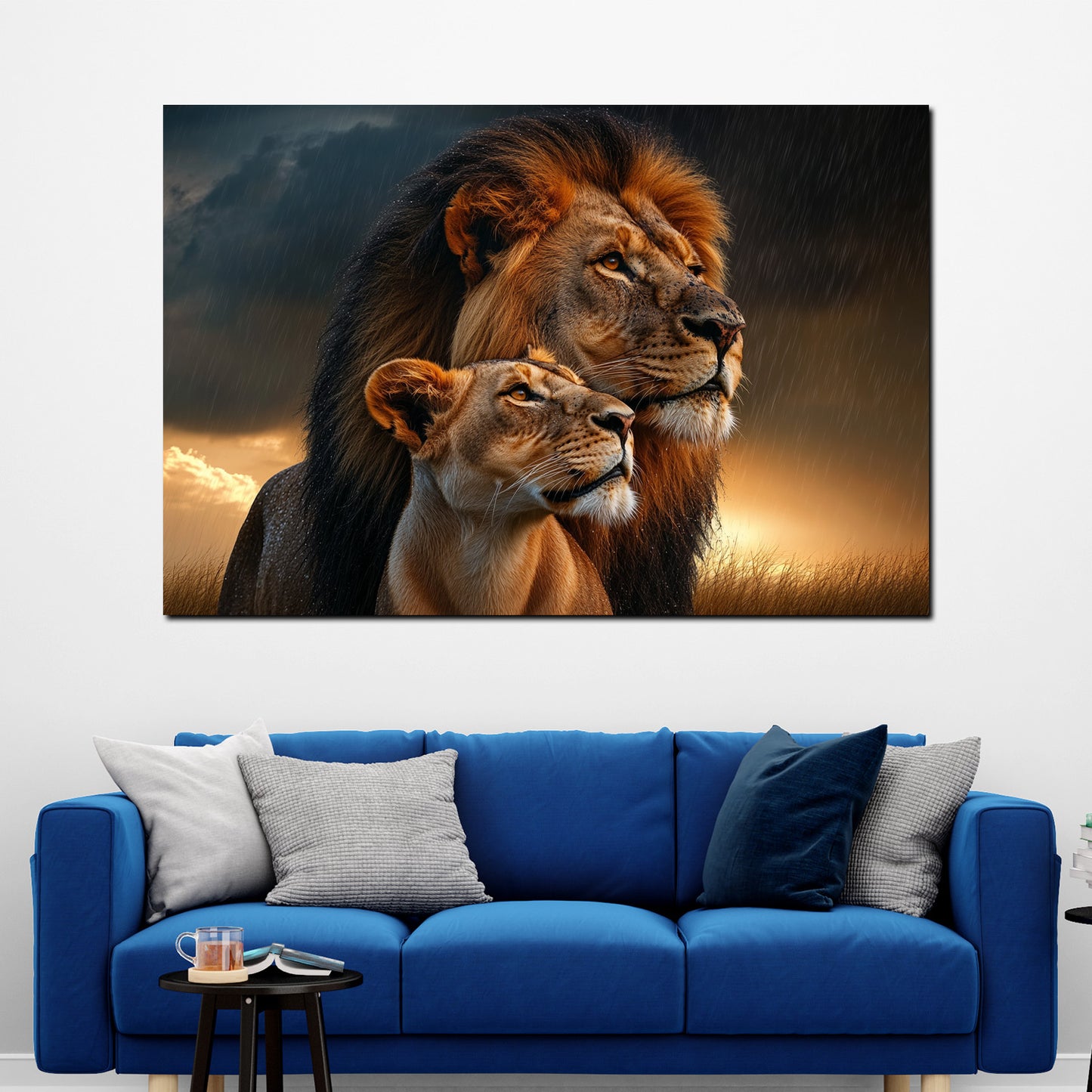 Löwe und Löwin kraftvoll beeindruckend Natur Wandbild Kunstwerk