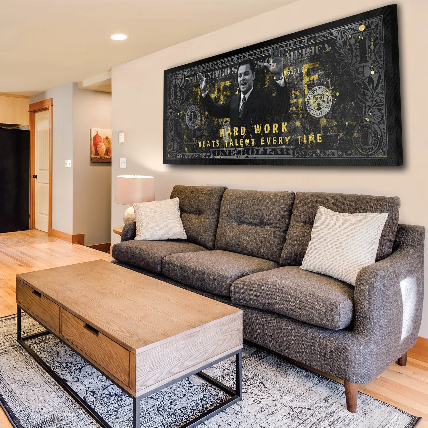 Hard Work Motivation Dollar Wallstreet Wandbild Kunstwerk