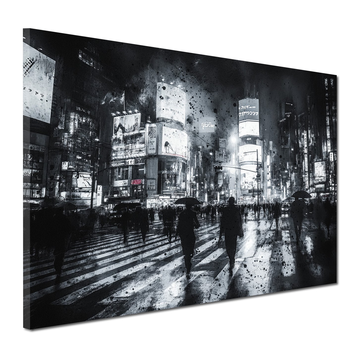 Wandbild Kunstwerk NY USA modern nächtliche Großstadt Regen Menschen