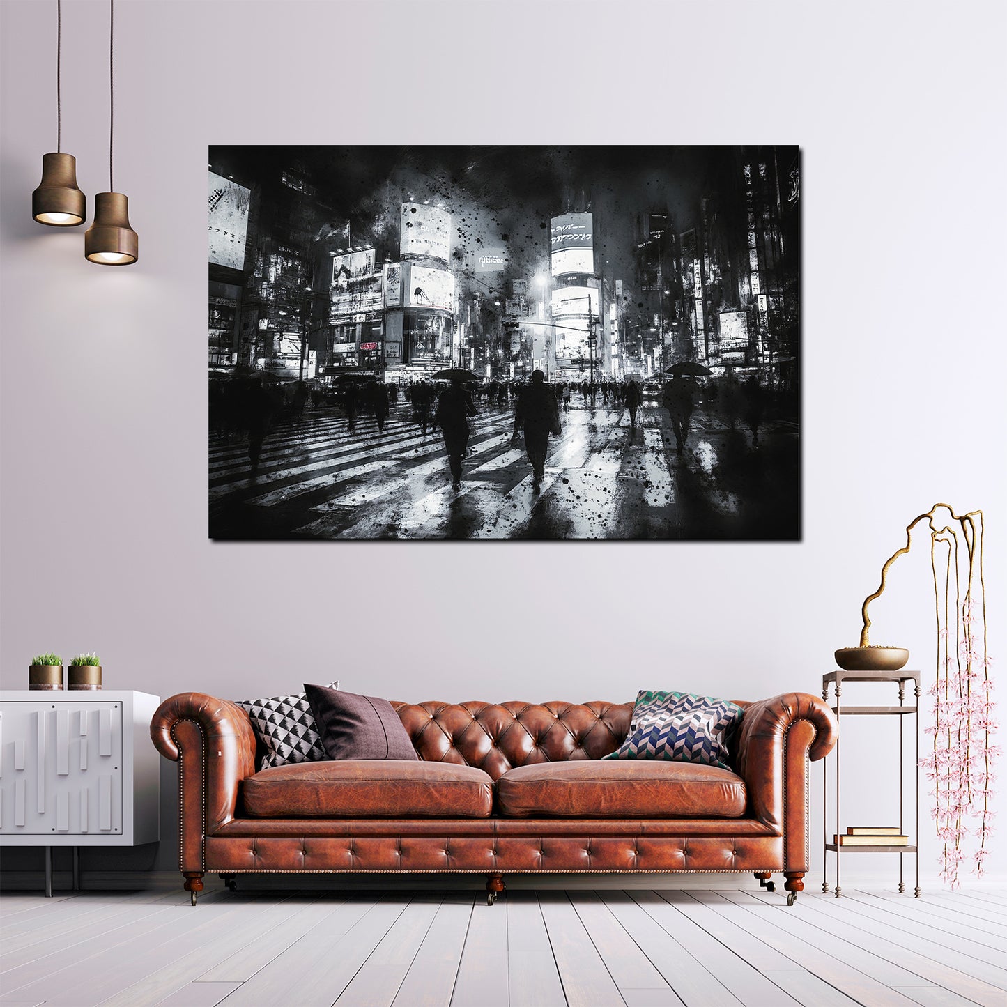 Wandbild Kunstwerk NY USA modern nächtliche Großstadt Regen Menschen