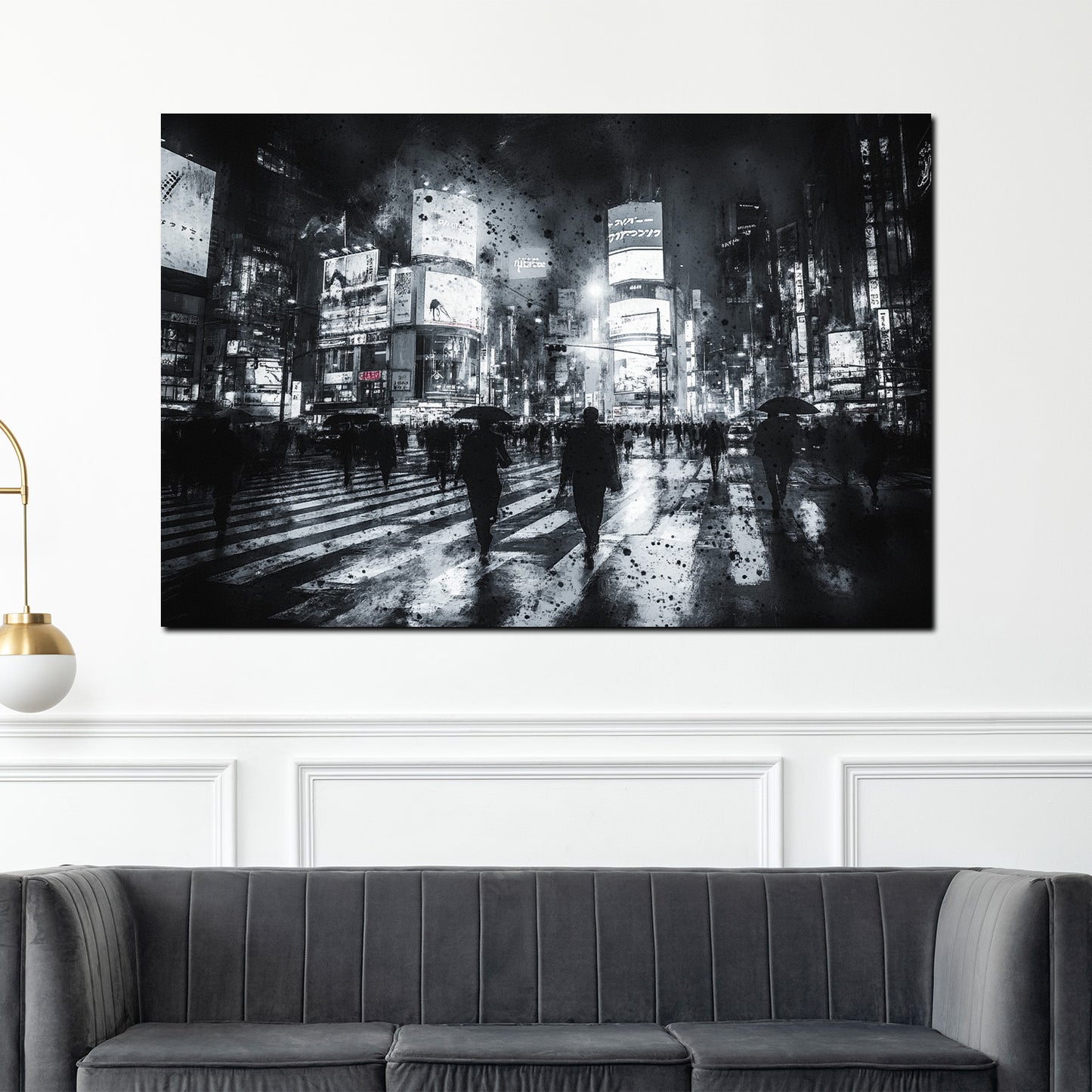 Wandbild Kunstwerk NY USA modern nächtliche Großstadt Regen Menschen