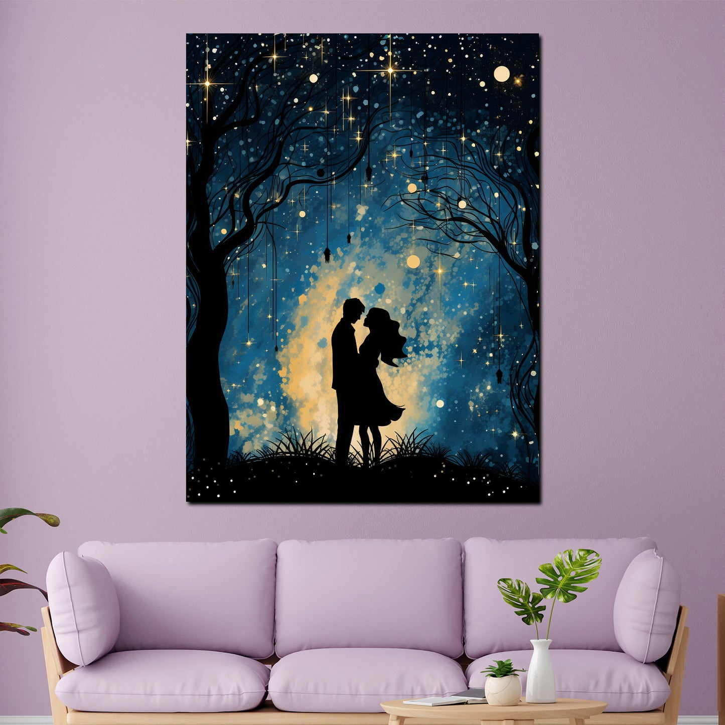 Wandbild Kunstwerk Paar unter Sternenhimmel Romantik