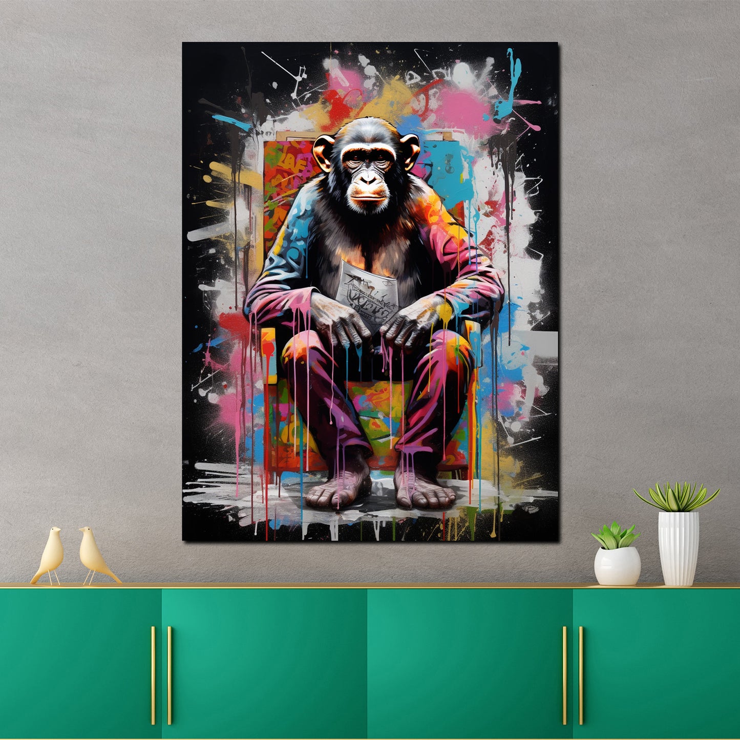 Wandbild Kunstwerk Pop Art Affe sitzend Colour Splash