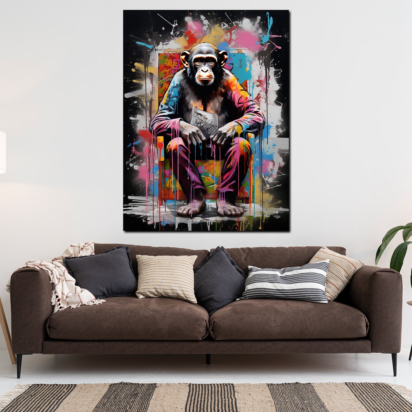 Wandbild Kunstwerk Pop Art Affe sitzend Colour Splash