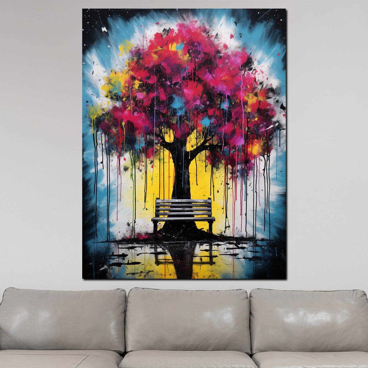 Pop Art Baum mit Pinken Blättern Wandbild Kunstwerk