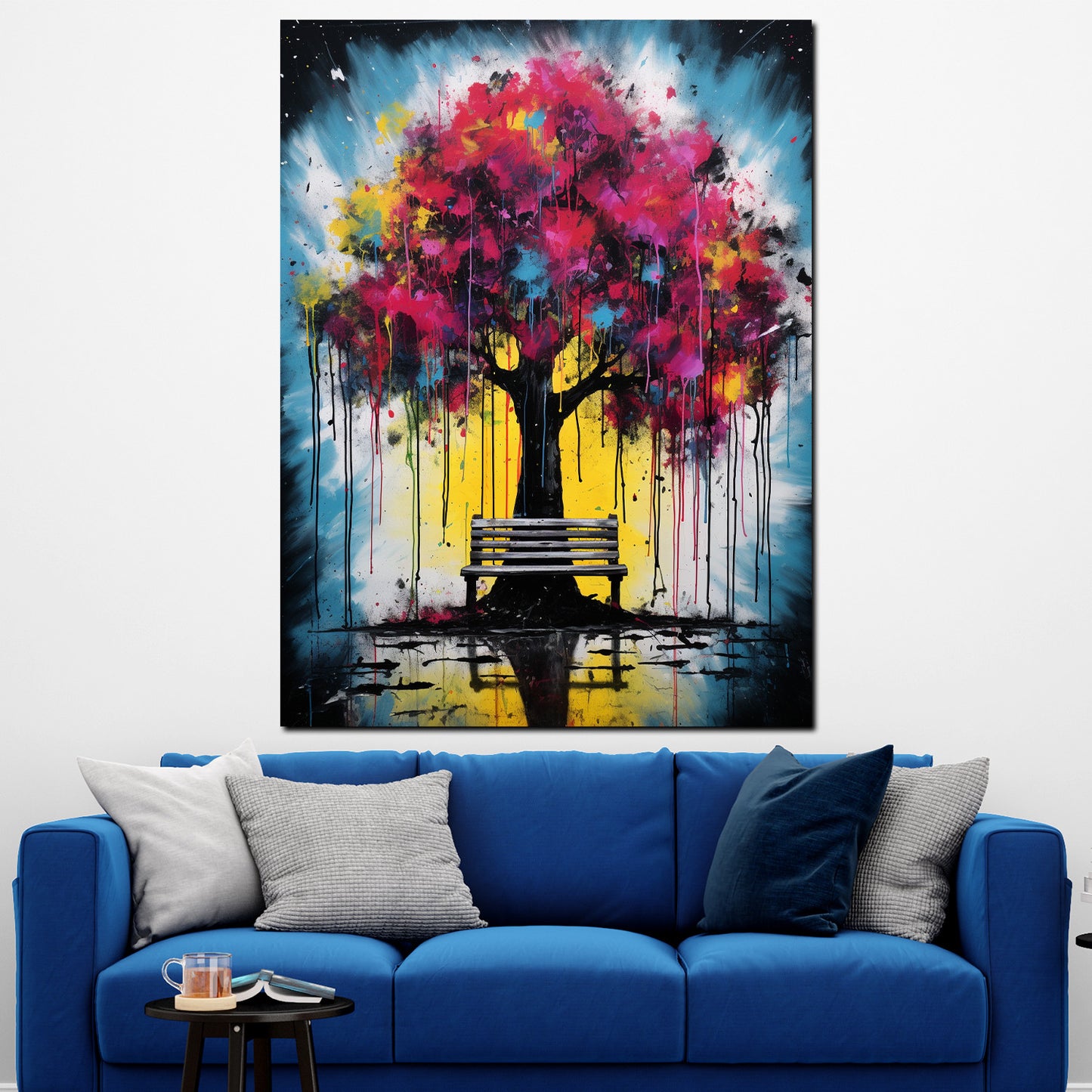 Pop Art Baum mit Pinken Blättern Wandbild Kunstwerk