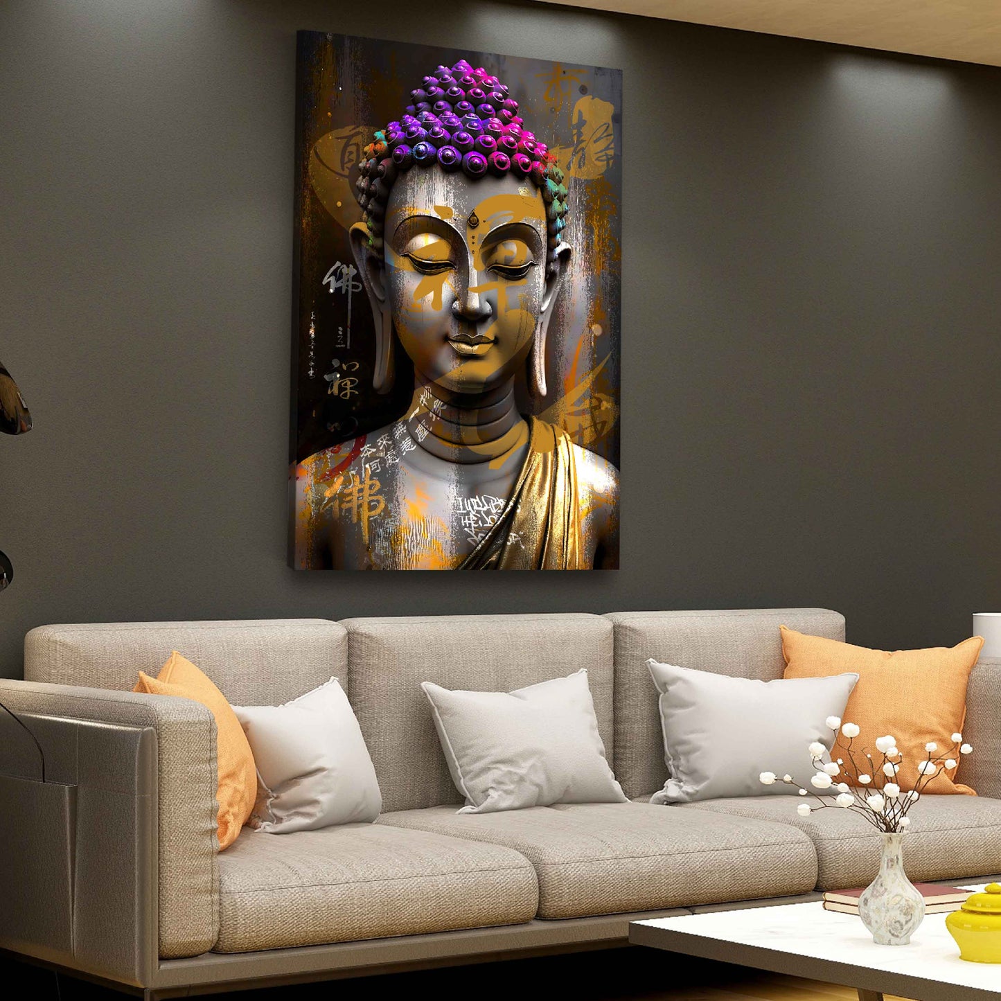 Wandbild Kunstwerk Pop Art Buddha Figur innere Ruhe Farbenpracht