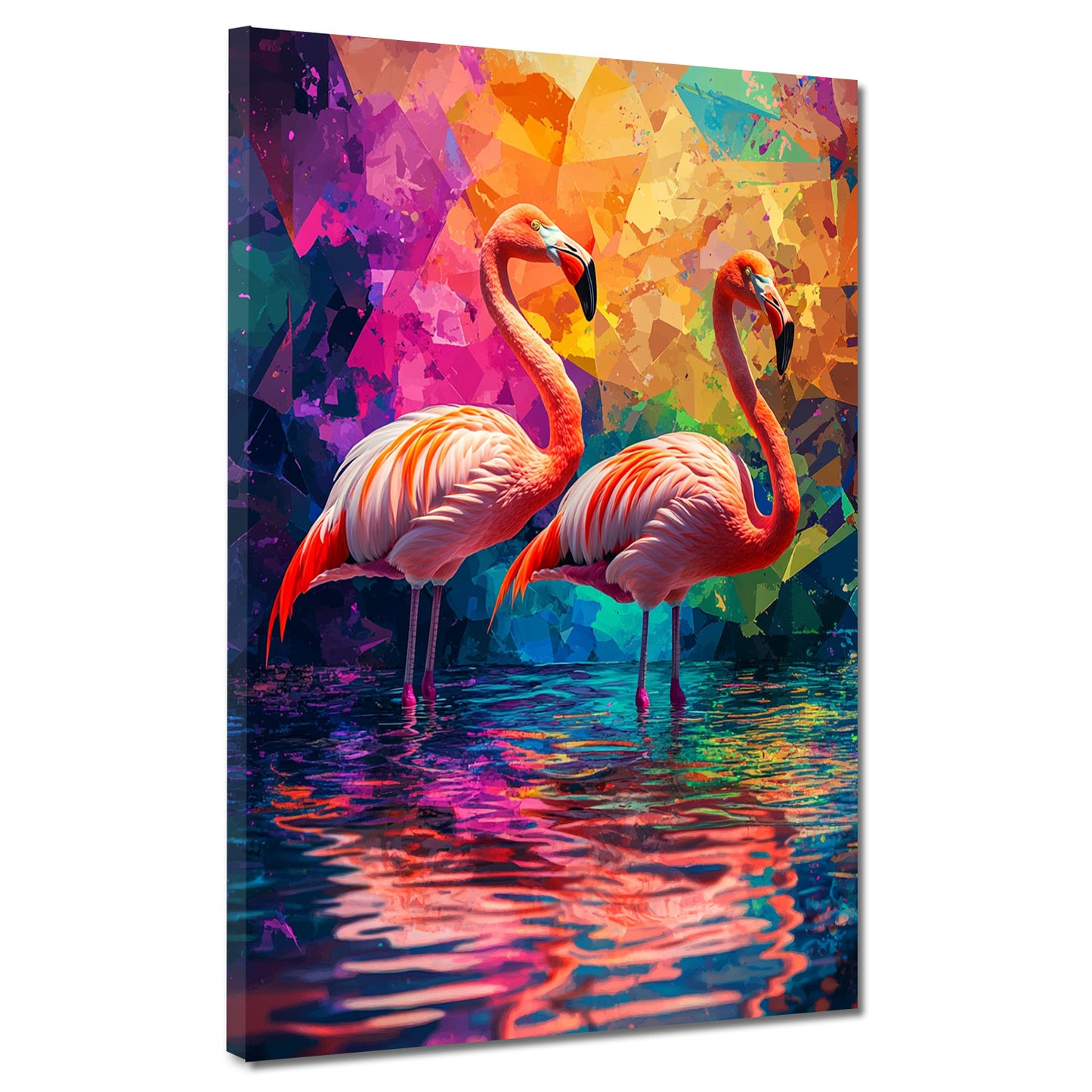 Wandbild Kunstwerk Pop Art Flamingo Duo farbenfroh Spiegelung Geometrie