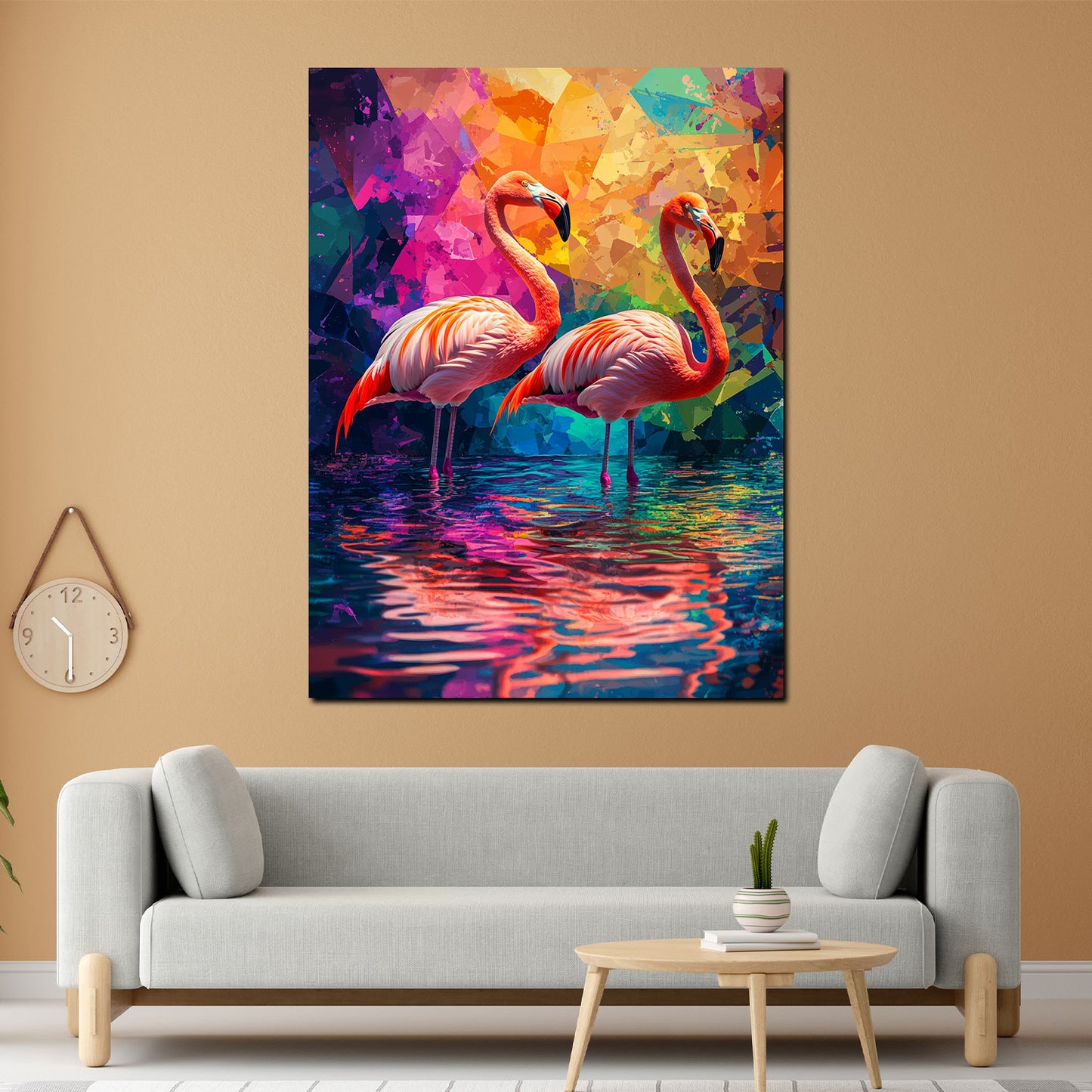 Wandbild Kunstwerk Pop Art Flamingo Duo farbenfroh Spiegelung Geometrie