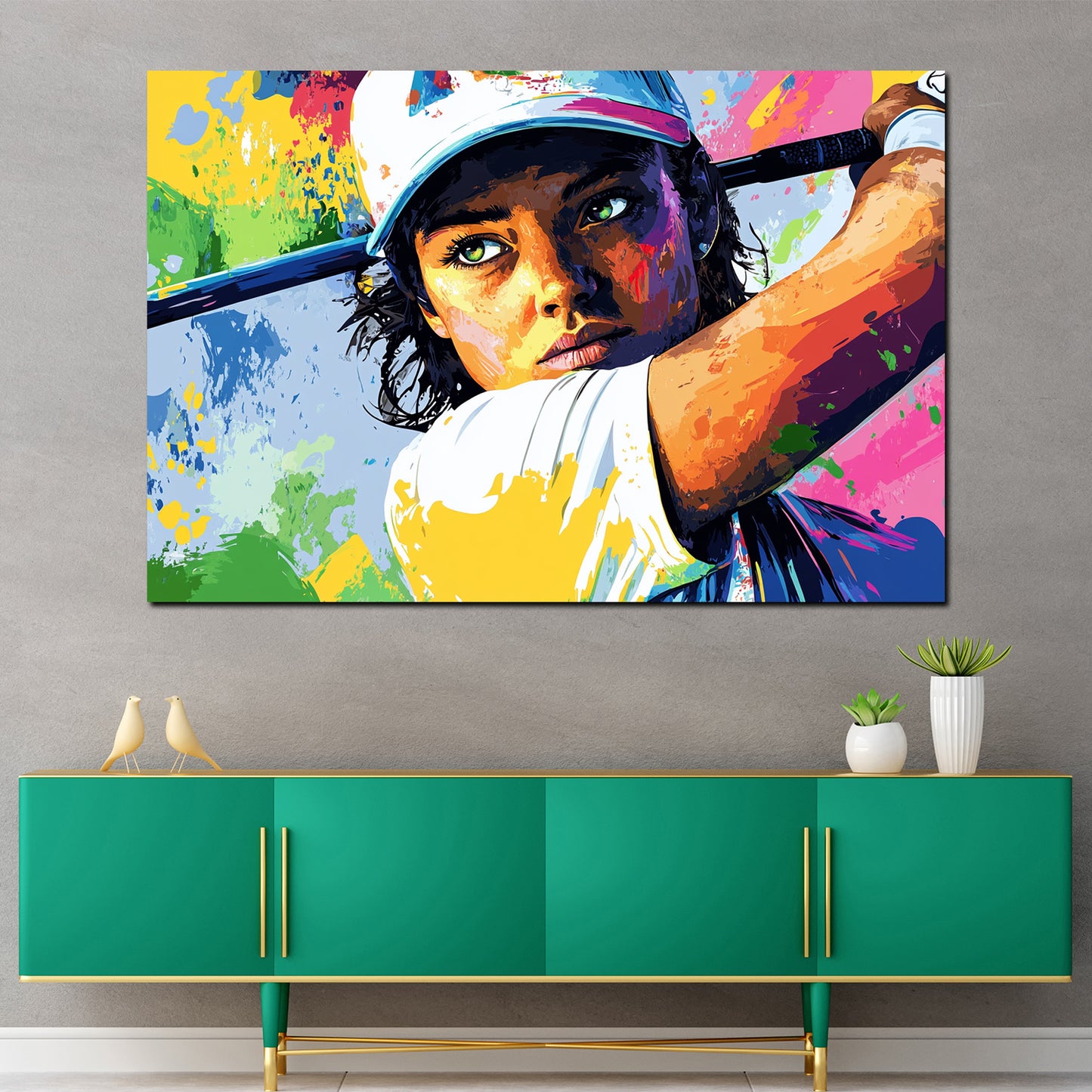 Wandbild Kunstwerk Pop Art Frau Golf modern