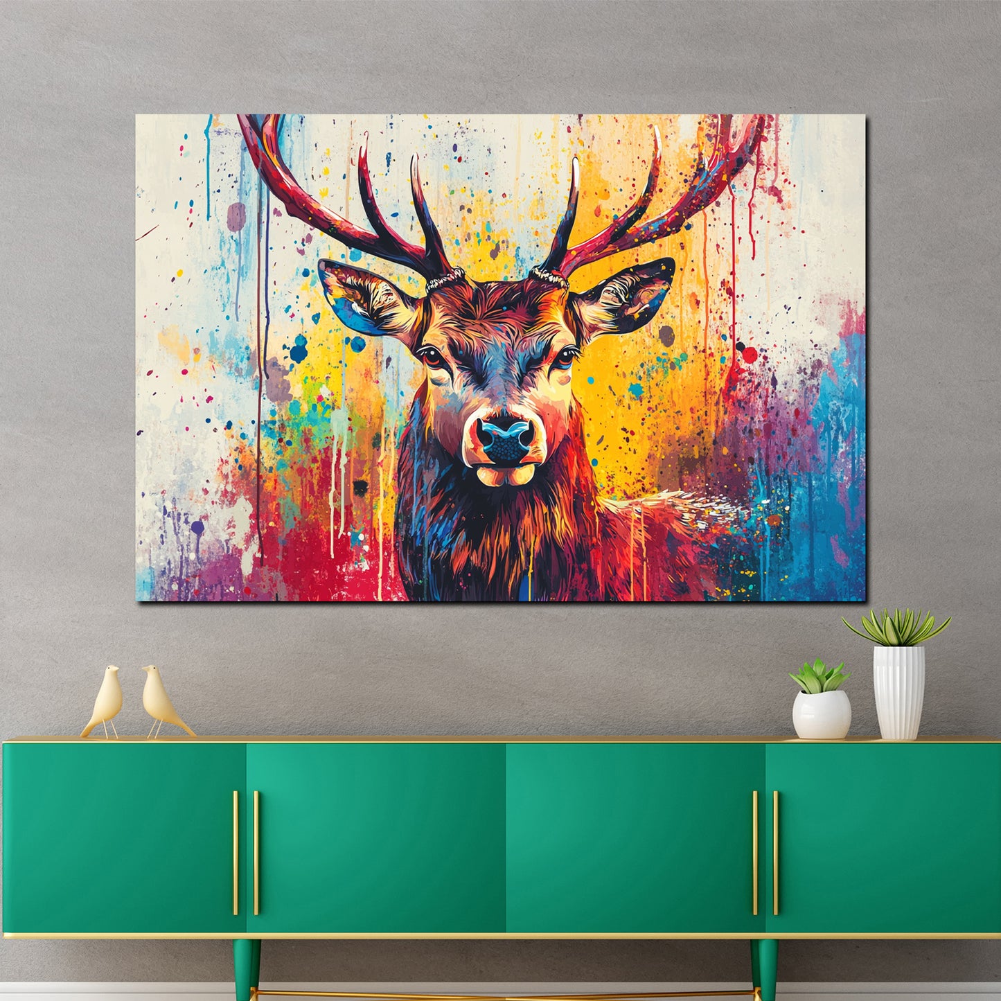 Pop Art Hirsch farbenfroh modern Wandbild Kunstwerk