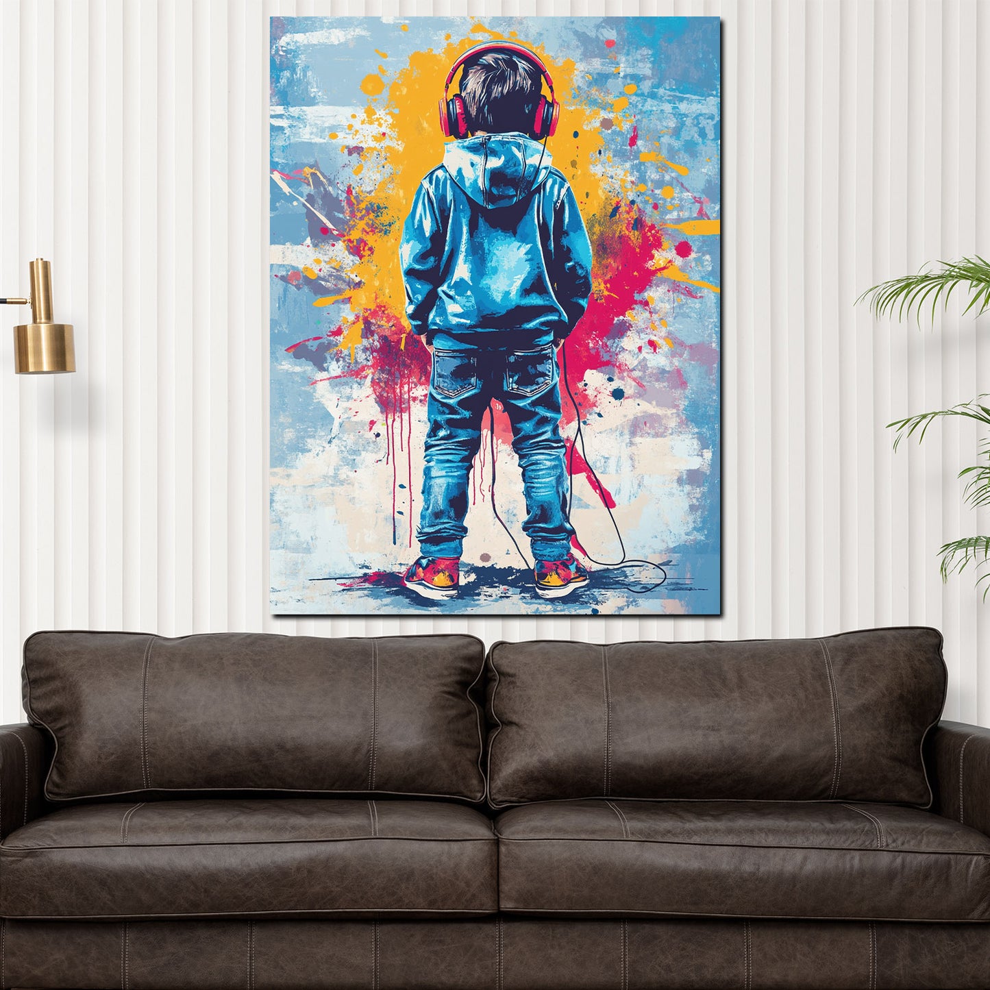 Wandbild Kunstwerk Pop Art Kind mit Kopfhörern farbenfroh