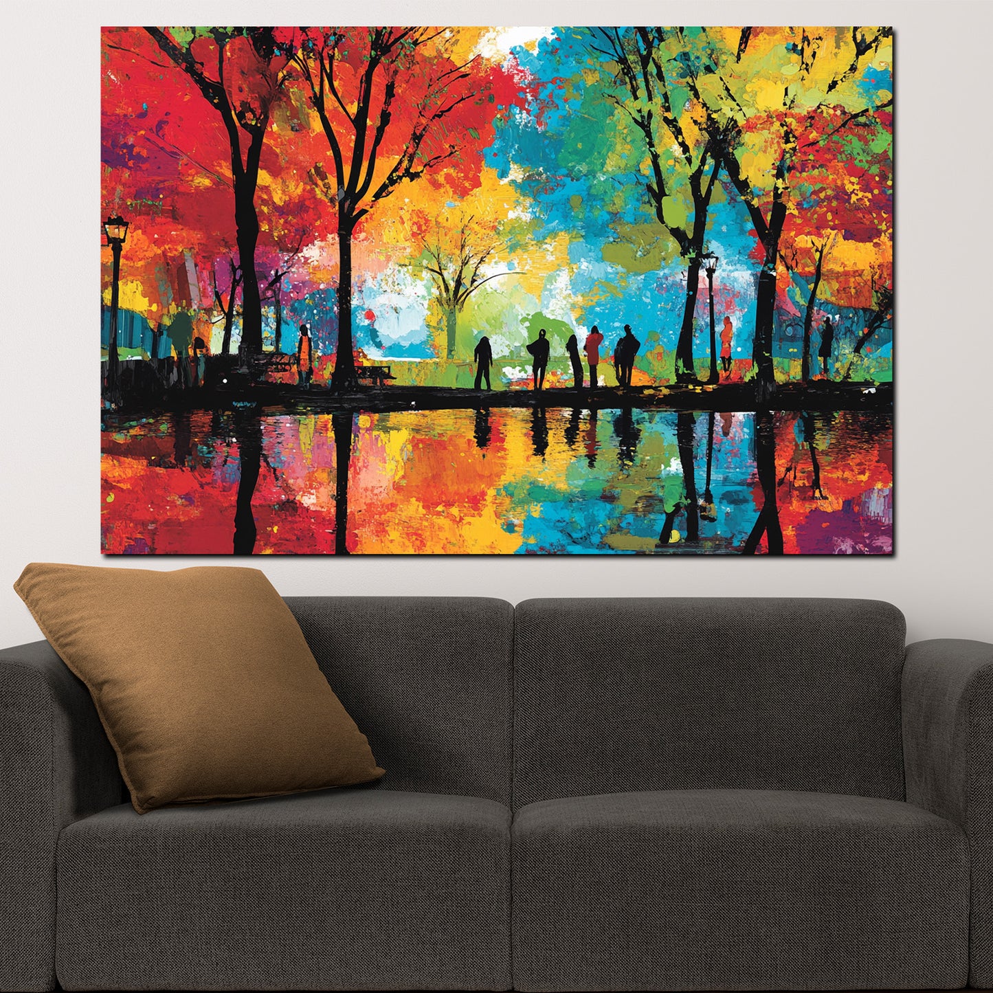 Wandbild Kunstwerk Pop Art Spaziergang Natur Farben Seeufer Herbststimmung